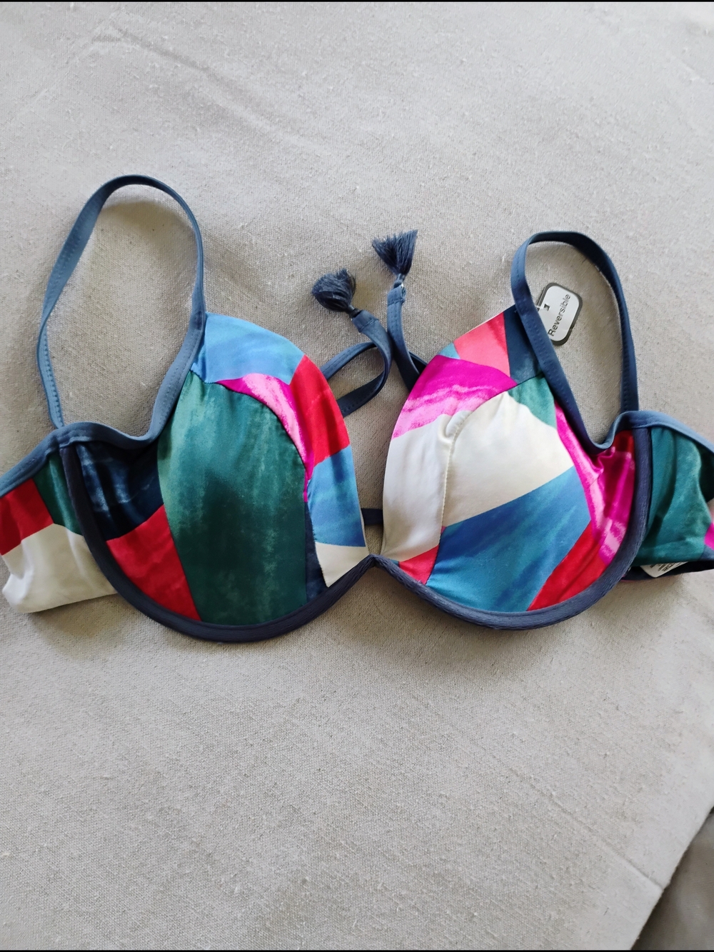 Reversable... Multicolor Underwire Bikini Top - Teal, Blue, Pink, Red, White